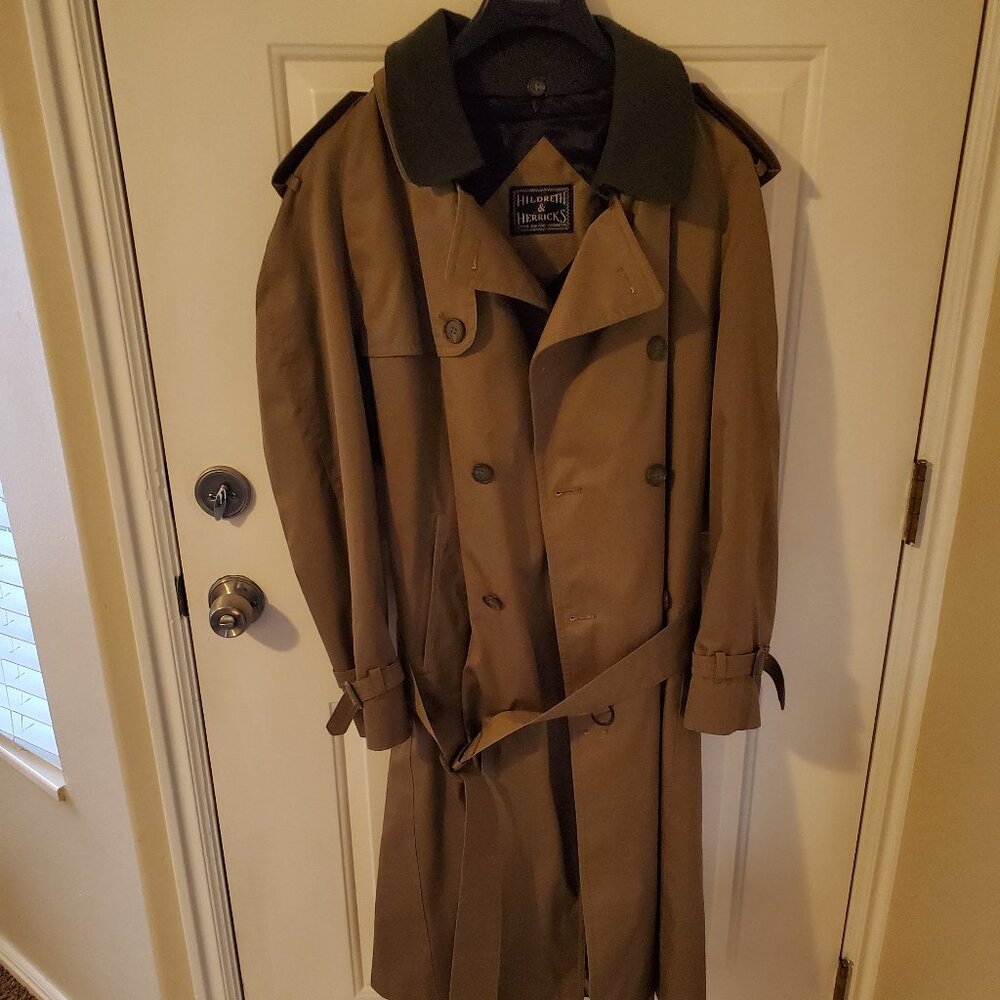 Hildreth & Herricks Men's Traditional Trench Coat Olive Green Size 42 Regular